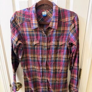 KAVU FLANNEL SHIRT DRESS ELBOW PADS